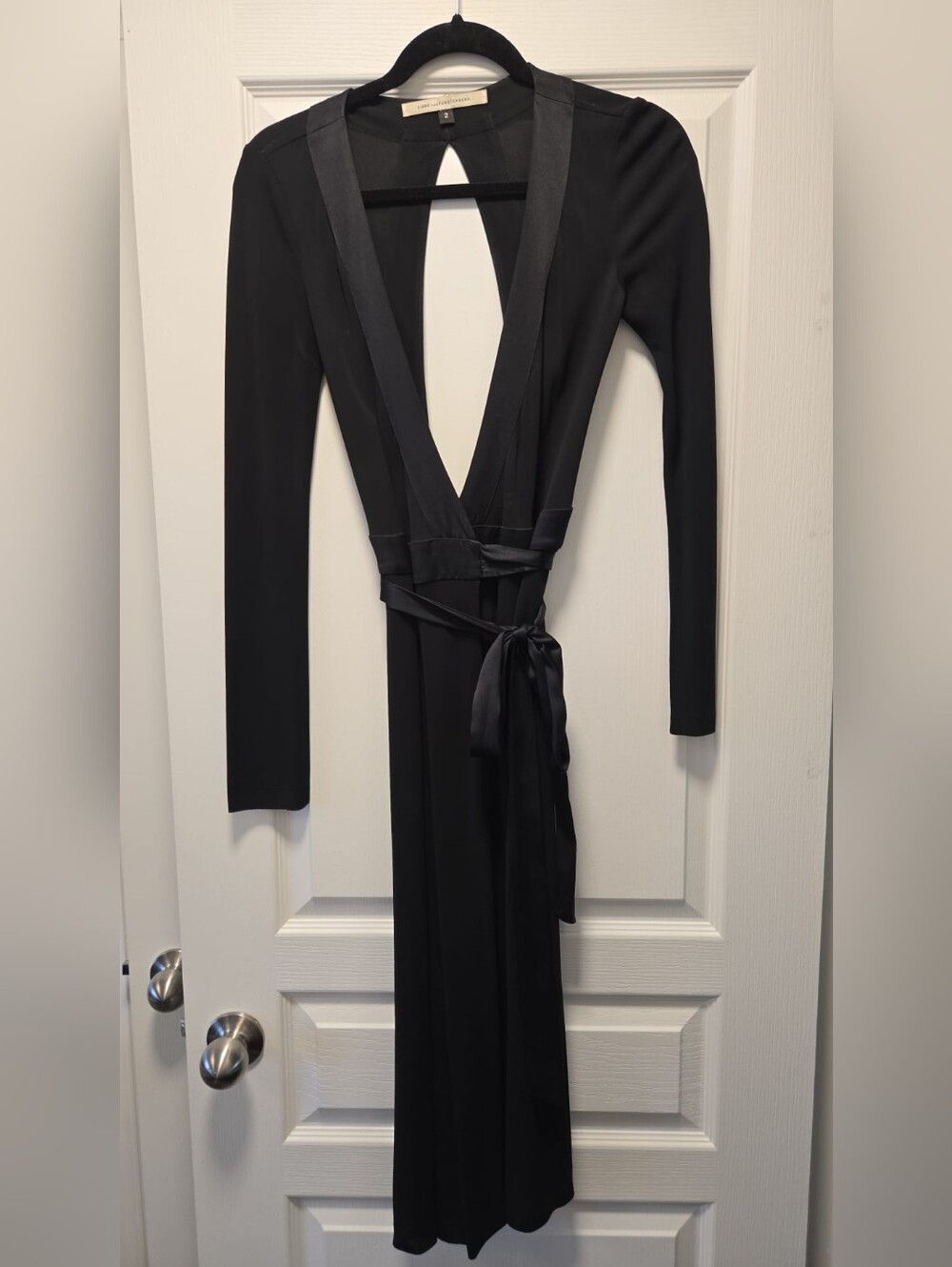 Diane Von Furstenberg Black Dress Top with V-Slit Neckline